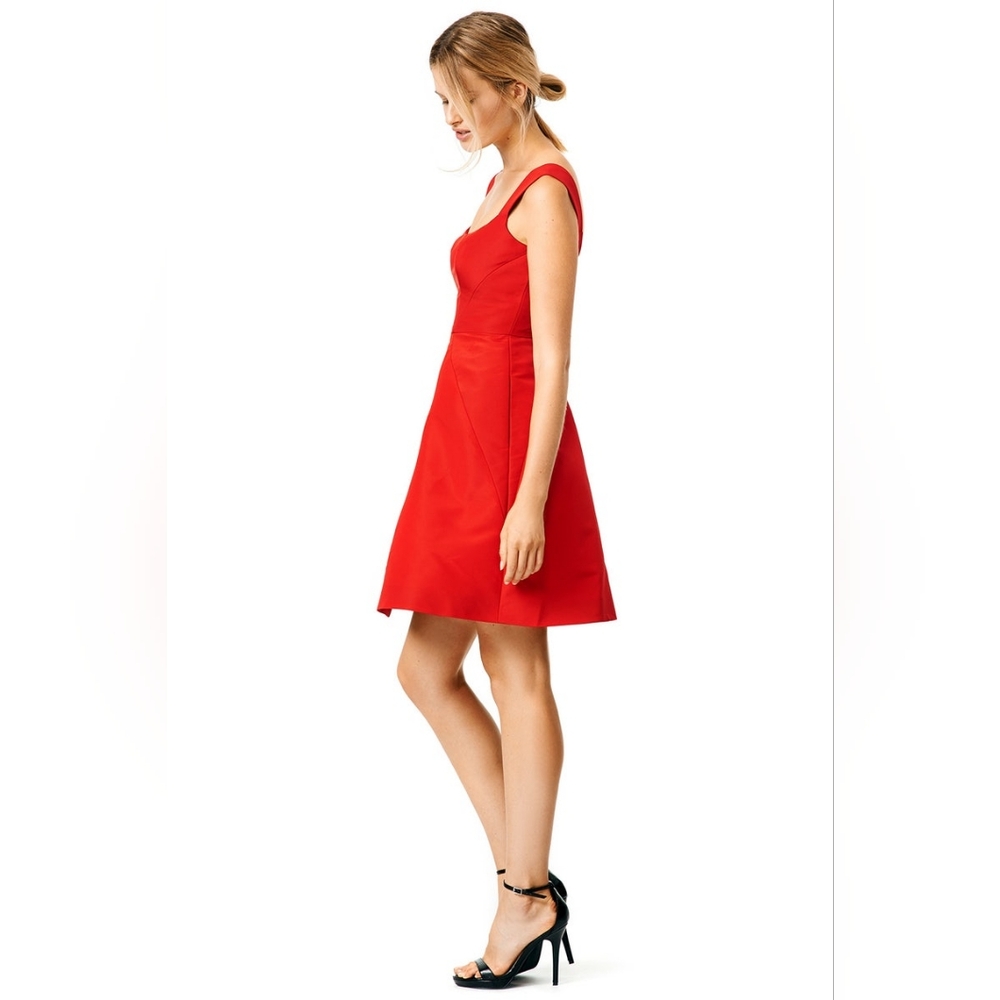 Monique Lhuillier Red Fit-and-Flare Midi Dress - Picture 4 of 8